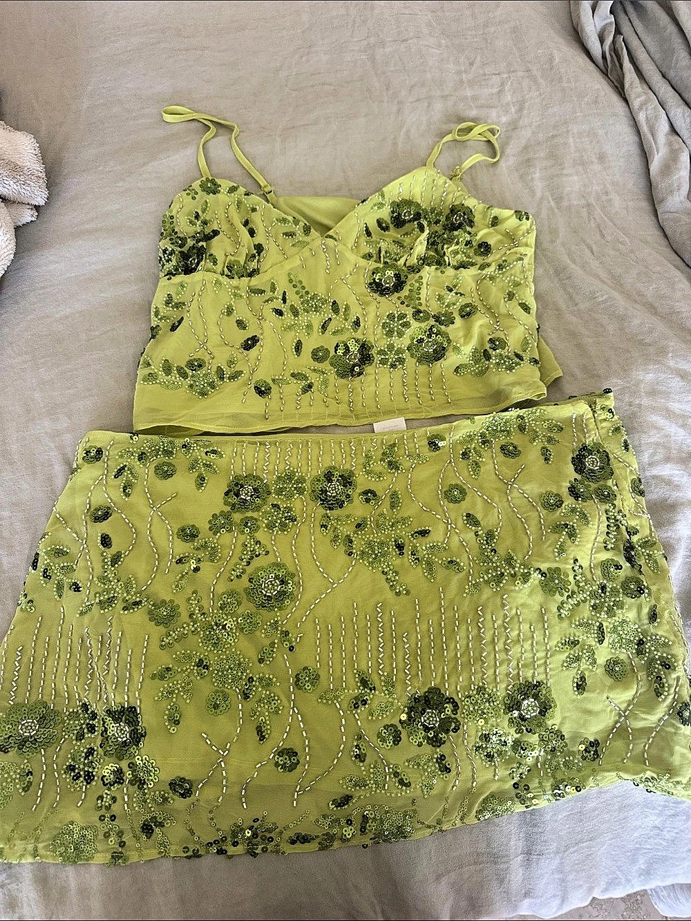 No Boundaries Sequin Mesh Tank Top and Mini Skirt Set Sequin Floral Skirt Set